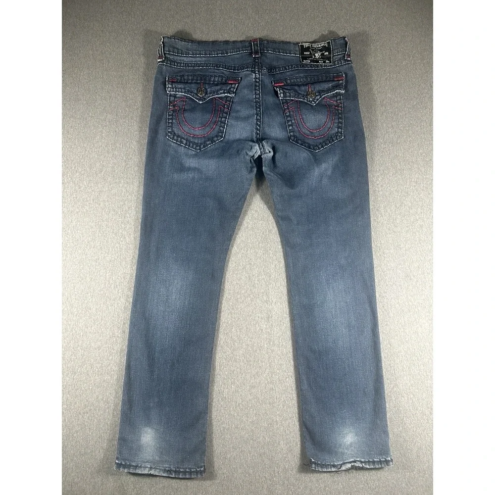 True Religion Ricky Relaxed Straight Jeans with Red‎ Contrast Stitching Size 40